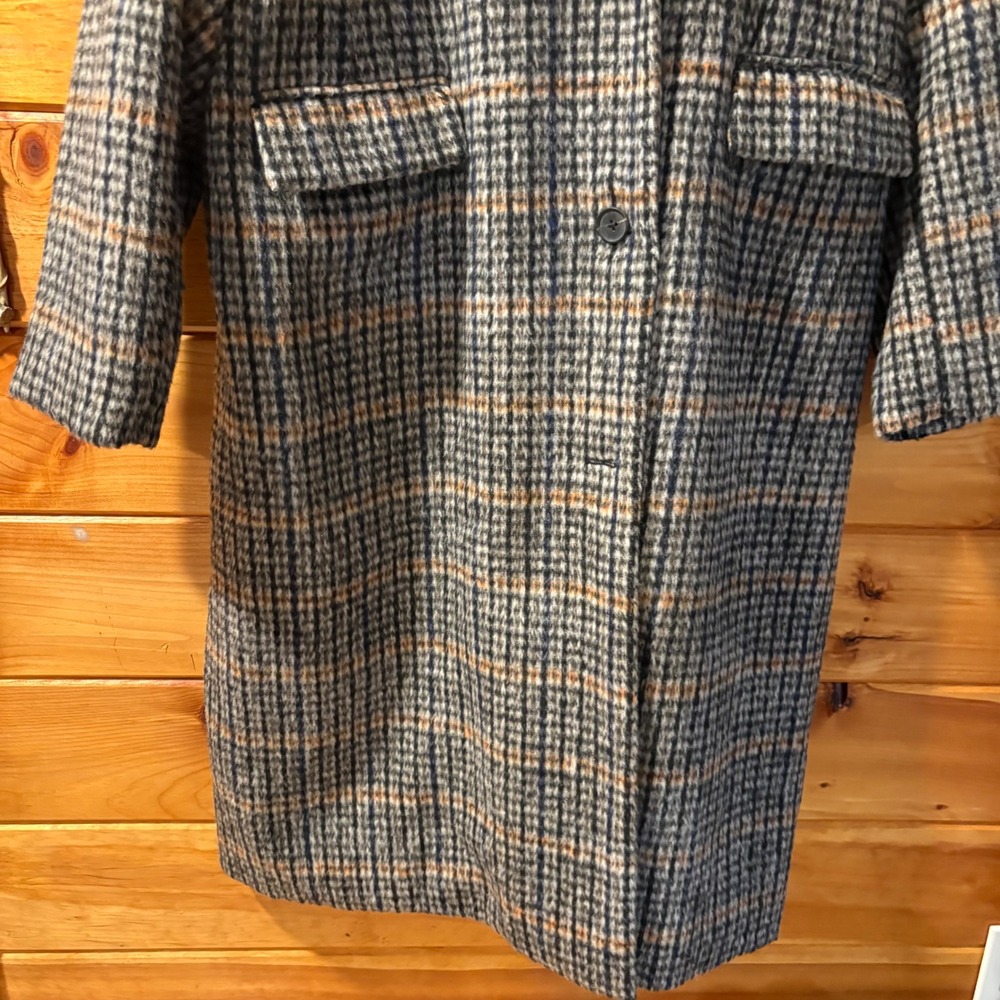 Bernardo‎ Mens XXL Plaid Wool Blend Hooded Bib Coat Blue Tan 24300B277 - Picture 3 of 9